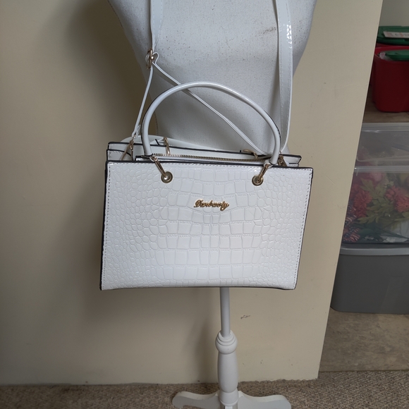 Danbooty White Croc-Embossed Women's Bag Pu Leather Shoulder Bag, White - Picture 2 of 15